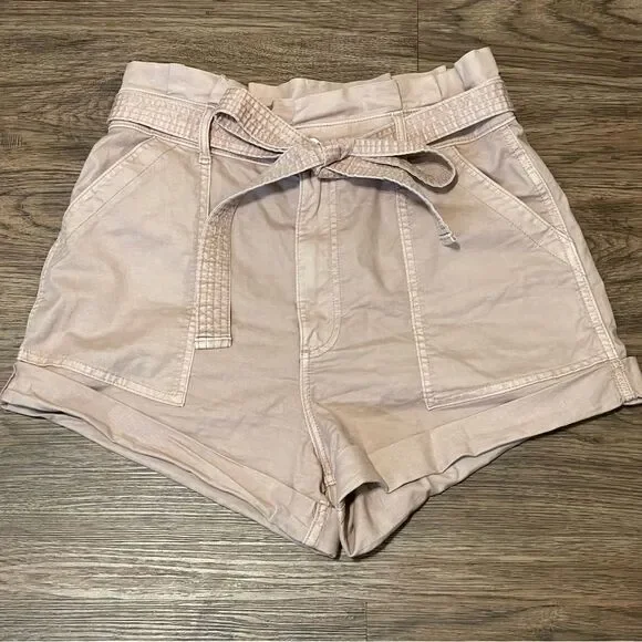 Abercrombie & Fitch High Waist Twill Paperbag Shorts Blush Pink Size Medium - Picture 2 of 8